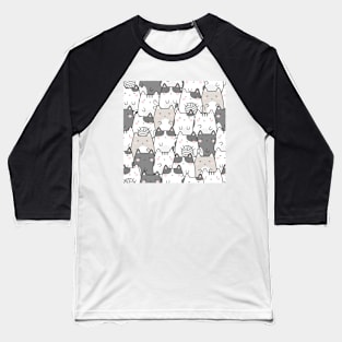 Kawaii Cute Cats Pattern Grey Shades Baseball T-Shirt